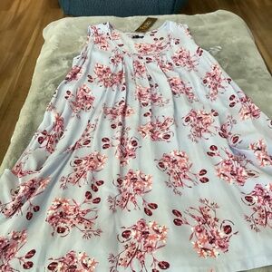 NWT Papillon size L grey with pink floral sleeveless dress/tunic